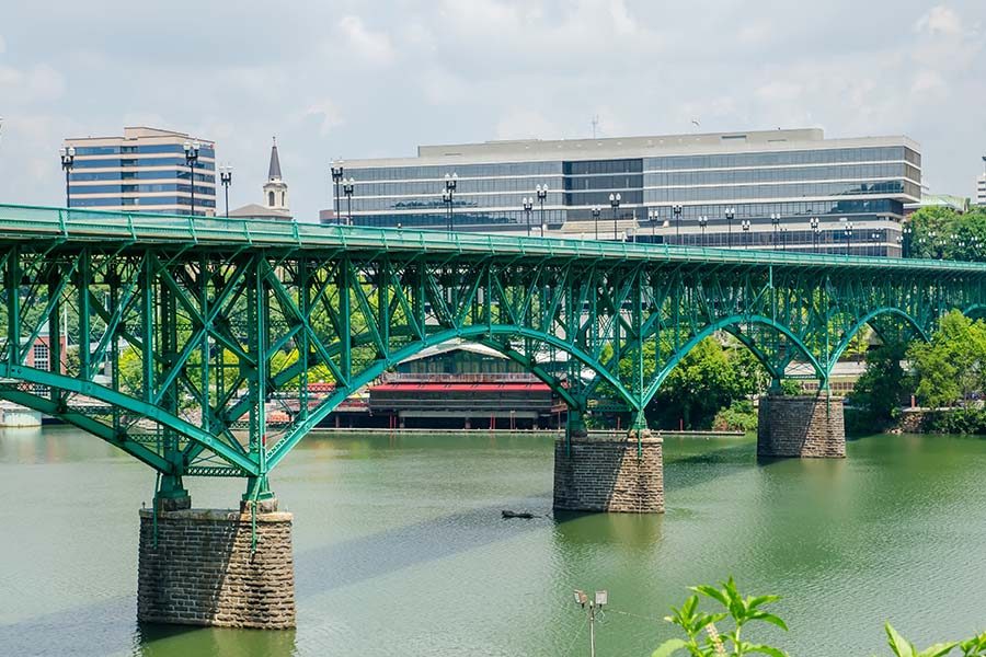 Contact - View of Green Bridge Over the River in Downtown Knoxville Tennessee